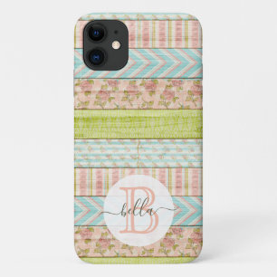 Case-Mate iPhone Case Nom du monogramme Roses de Shabby sur le chalet ru