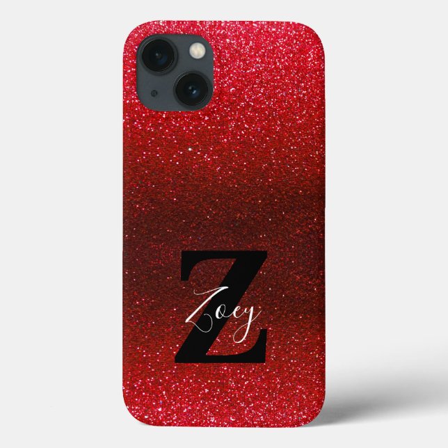 Coques Case-Mate iPhone Nom du monogramme Ruby Red Ombre Parties scintilla (Verso)
