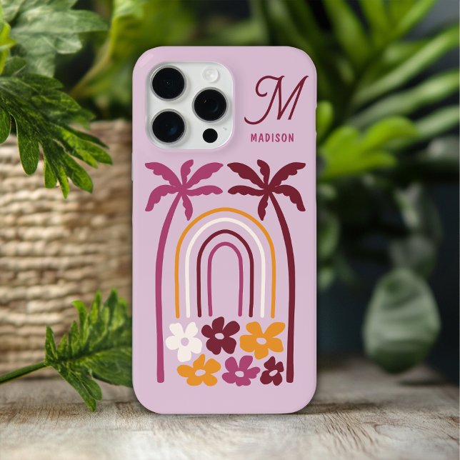 Coques Case-Mate iPhone Nom du monogramme Tropical Summer Palm Tree Floral (Créateur téléchargé)