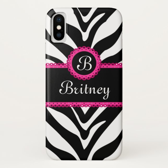 Coques Case-Mate iPhone Nom du monogramme Zebra (Dos)