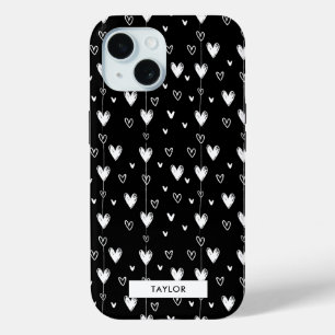 Coque Case-Mate iPhone Nom du Motif du coeur noir et blanc