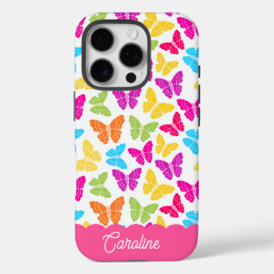 Coque iPhone 16 Pro Nom du Motif du papillon arc-en-ciel mignon et vib