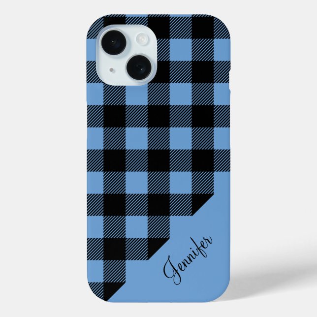 Coques Case-Mate iPhone Nom du Motif moderne de chèque en plastique bleu (Verso)
