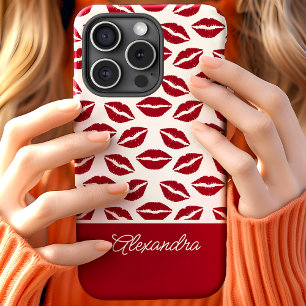 Coque Case-Mate iPhone Nom du script de Baisers en rouge mignon