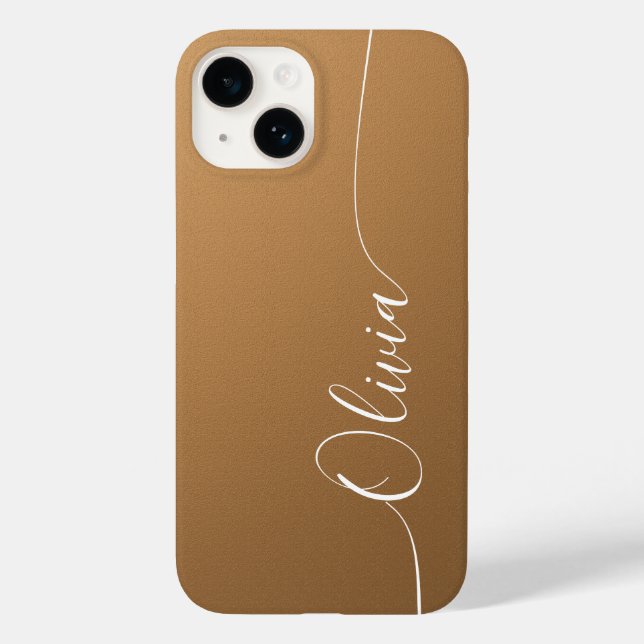 Coques Case-Mate iPhone Nom du script de calligraphie Brown blanc élégant (Verso)