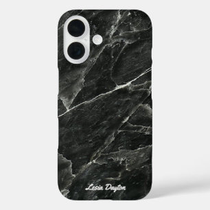 Coques iPhone 16 Nom du script en marbre noir