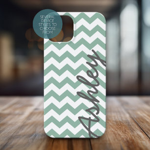 Coque Pour iPhone 16 Plus Nom du script Motif Chevron tendance - gris menthe