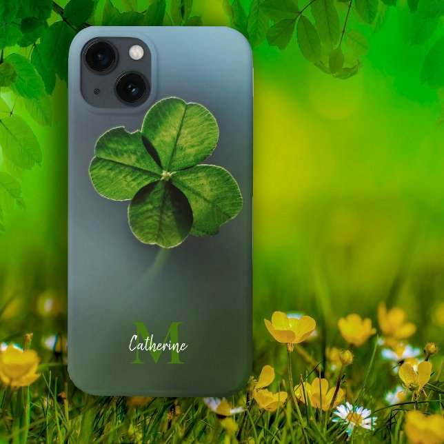 Coques Case-Mate iPhone Nom du Shamrock et monogramme du trèfle vert Lucky (Créateur téléchargé)