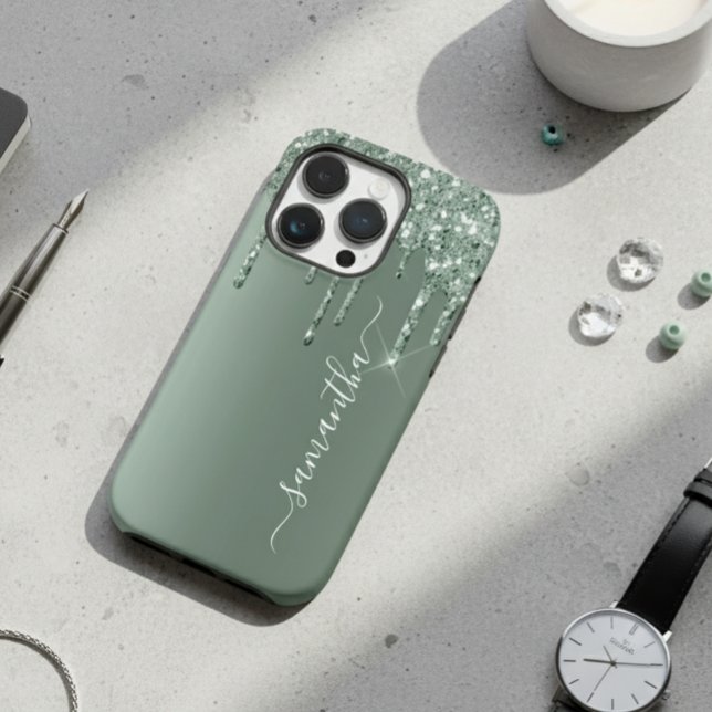 Coques Case-Mate iPhone Nom écrit à la main Dark Green Metal Parties scint (Créateur téléchargé)