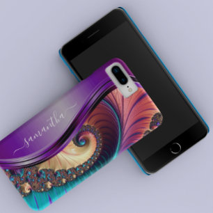 Case-Mate iPhone Case Nom écrit à la main violet fractal moderne