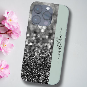 Coque iPhone 16 Pro Nom ÉDITABLE Parties scintillant Bokeh graphite & 