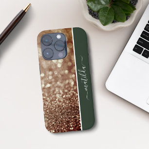 Coque iPhone 16 Pro Nom ÉDITABLE Parties scintillant Bokeh rose or & v