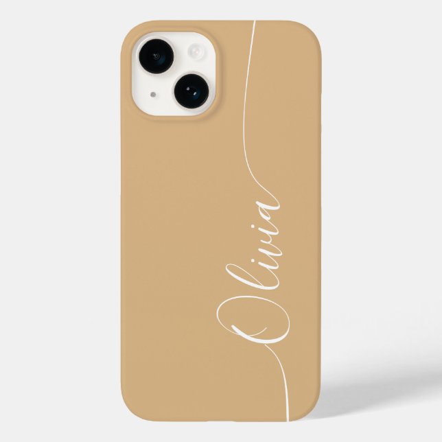 Coques Case-Mate iPhone Nom élégant écriture calligraphique marron blanc (Verso)