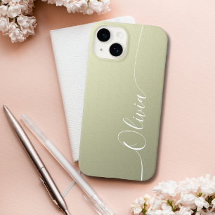 Coque Case-Mate iPhone Nom élégant en calligraphie beige blanc