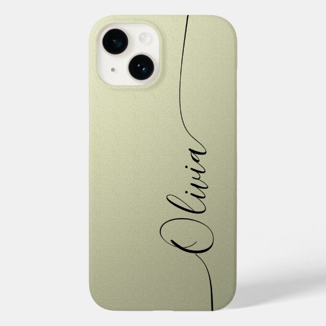 Coques Case-Mate iPhone Nom élégant en calligraphie beige noir (Verso)