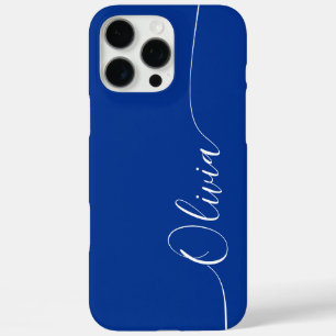 Coque iPhone 16 Pro Max Nom élégant en calligraphie bleu blanc