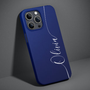 Coque Case-Mate iPhone Nom élégant en calligraphie bleu blanc