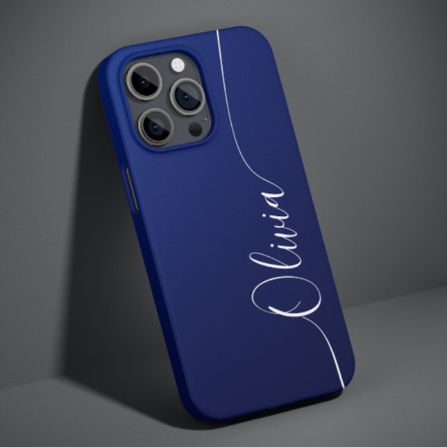 Coques Case-Mate iPhone Nom élégant en calligraphie bleu blanc (Créateur téléchargé)