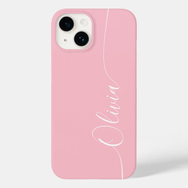 Coques Case-Mate iPhone Nom élégant en calligraphie rose blanc (Verso)