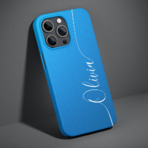 Coque Case-Mate iPhone Nom élégant en calligraphie Shimmer bleu blanc