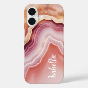 Coque Pour iPhone 16 Nom élégant Marbre Agate Rose Or