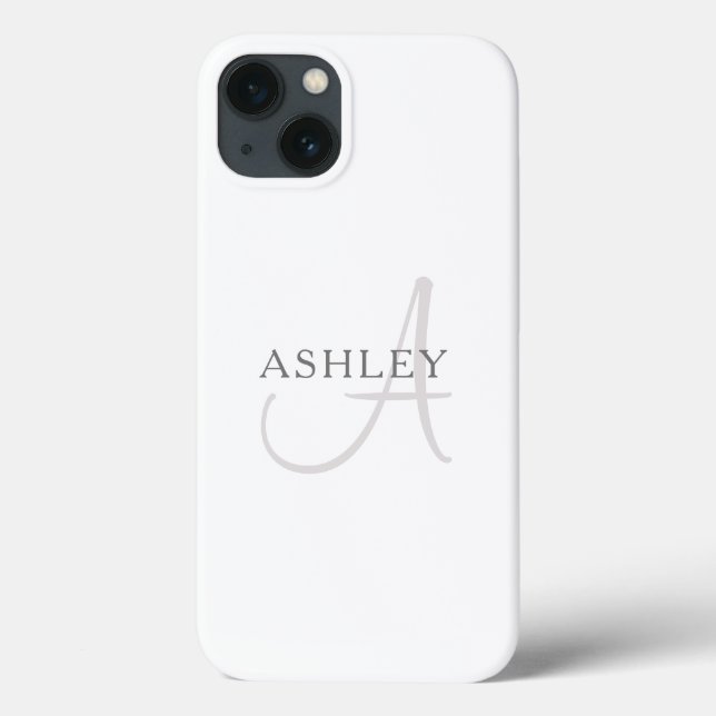 Coques Case-Mate iPhone Nom élégant Monogramme | Blanc & Gris (Verso)