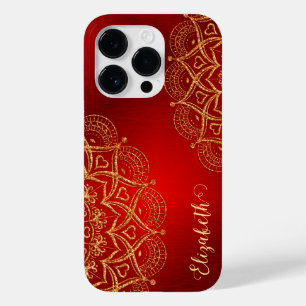 Coque Case-Mate iPhone Nom élégant Monogramme Rouge et or Mandala