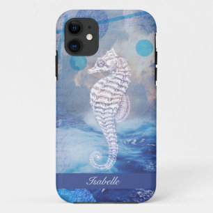 Case-Mate iPhone Case Nom élégant vintage hippocampe vagues océan bleu