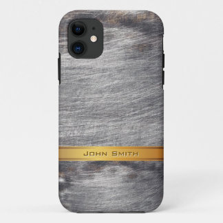 Coque Case-Mate iPhone Nom en acier grunge rayé de coutume en métal d'or