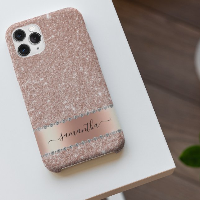 Coques Case-Mate iPhone Nom en calligraphie avec paillettes rose gold Diam (Créateur téléchargé)