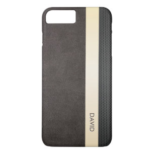 Coque iPhone 8 Plus/7 Plus Nom en cuir chic de coutume de rayure d'or