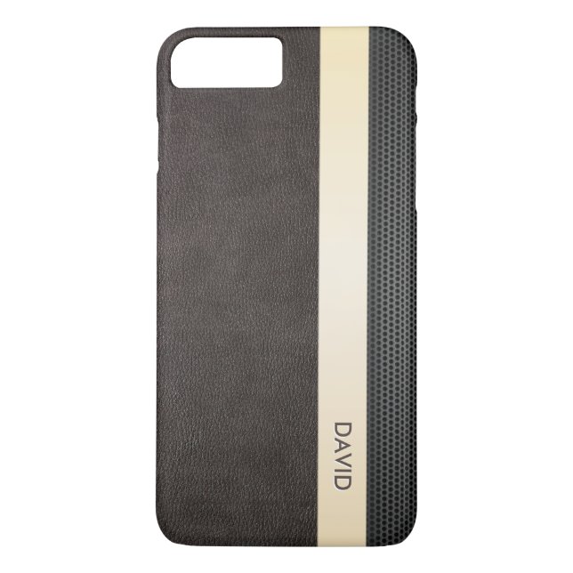 Coques Case-Mate iPhone Nom en cuir chic de coutume de rayure d'or (Dos)