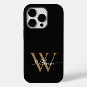 Coque Case-Mate iPhone Nom en écriture monogramme moderne or noir