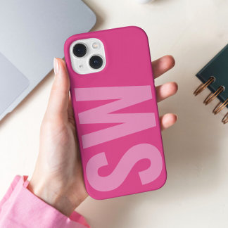 Coque iPhone 16 Pro Max Nom en gras Initiales Fille rose chaud monogramme