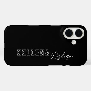 Coque Pour iPhone 16 Nom en script Monogramme Collège Varsity Noir Blan