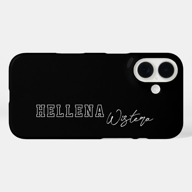 Coques Case-Mate iPhone Nom en script Monogramme Collège Varsity Noir Blan (Verso (horizontal))