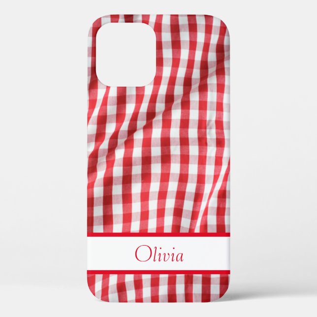 Coques Case-Mate iPhone Nom En vichy Rouge Simple Moderne (Verso)
