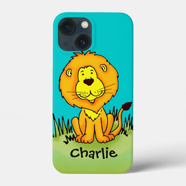 Coques Case-Mate iPhone Nom enfant lion aqua dessin animé jaune (Verso)