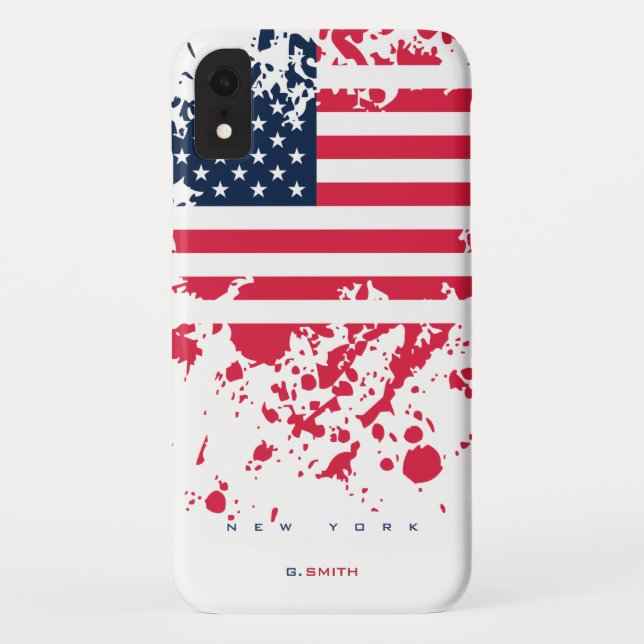 Coques Case-Mate iPhone Nom et état personnalisés| Grunge US American Flag (Dos)
