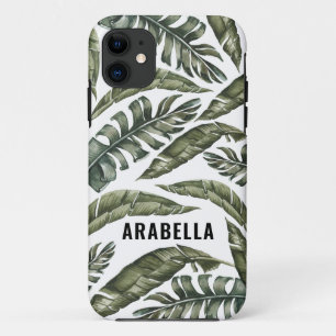 Case-Mate iPhone Case Nom et initiale personnalisés de la feuille tropic