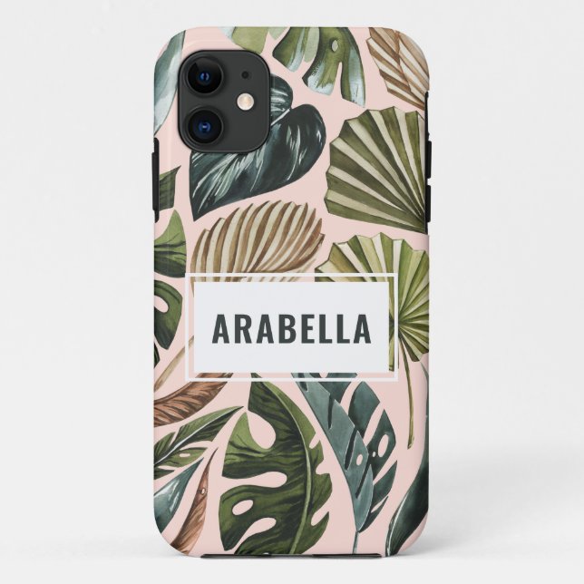 Coques Case-Mate iPhone Nom et initiale personnalisés de la feuille tropic (Dos)