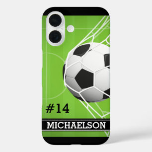 Coques iPhone 16 Nom et numéro du joueur de football personnalisé