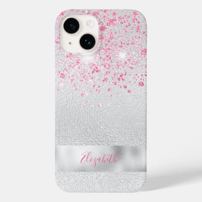 Coques Case-Mate iPhone Nom étincelant de parties scintillant rose argent (Verso)
