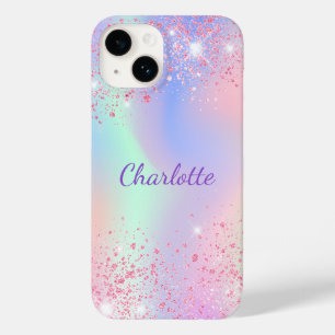 Coque Case-Mate iPhone Nom étincelant holographique rose violet