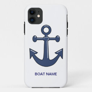 Coques Pour iPhone Nom fait sur commande de bateau d'Ancre bleue