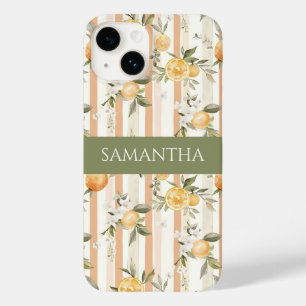 Coque Case-Mate iPhone Nom Fleur Orange Citron Floral Rayure Pêche