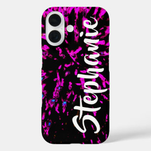 Coque Pour iPhone 16 Nom floral Abstrait rose et noir