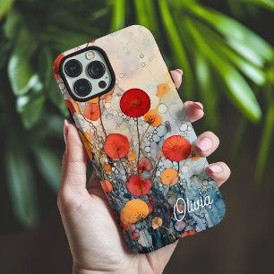 Coque iPhone 16 Pro Max Nom floral abstrait rouge orange jaune