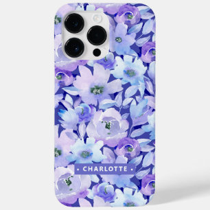 Coque Case-Mate iPhone Nom floral aquarelle bleu violet botanique chic