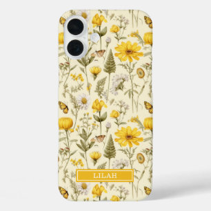 Coque Pour iPhone 16 Plus Nom floral aquarelle botanique jaune